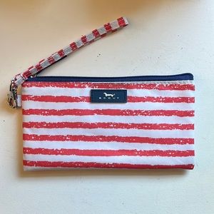 Brand New Scout Wristlet, white and coral stripes with navy zipper